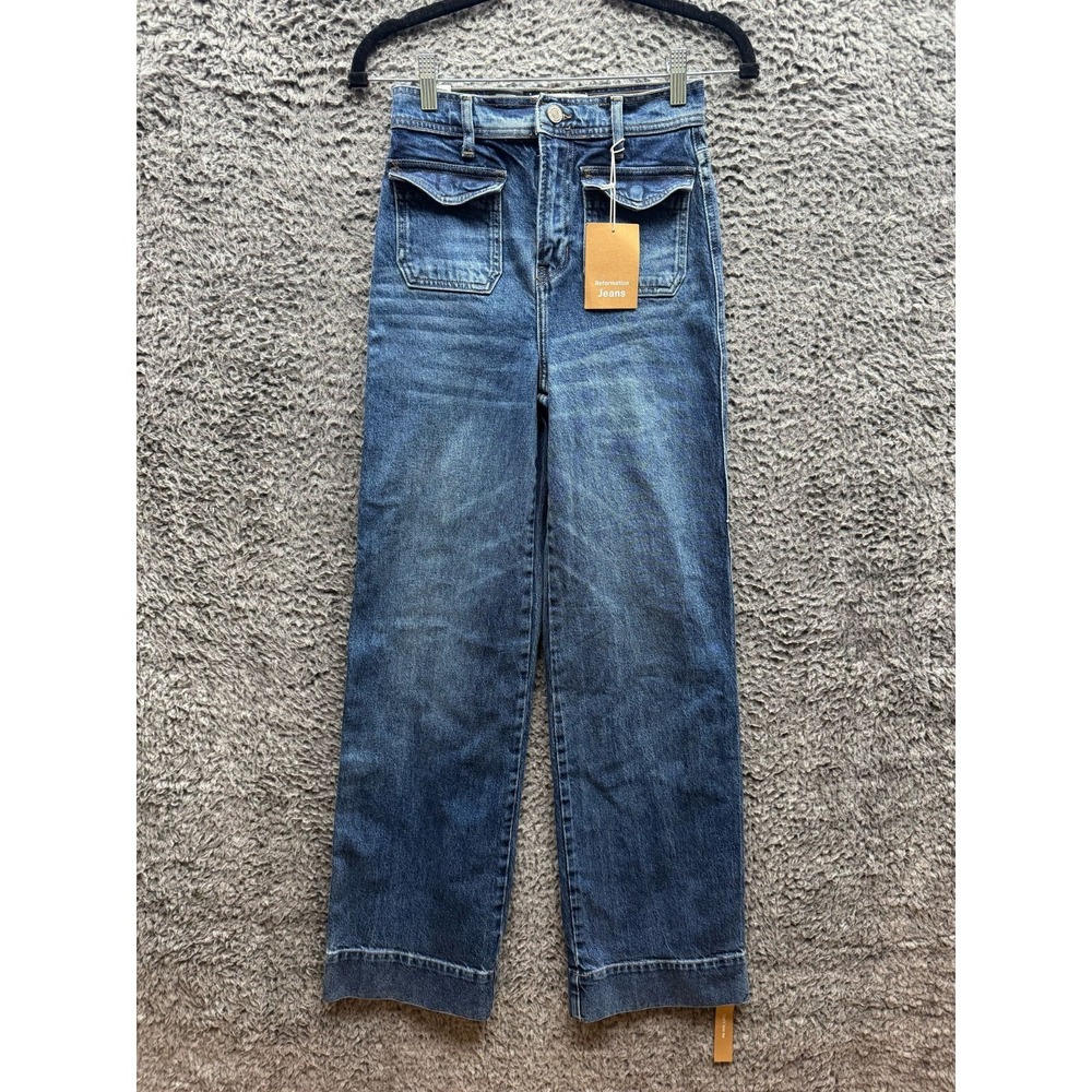 NWT Reformation Jeans Layla High Rise Trouser‎ Denim Jeans Cove Womens Size 23